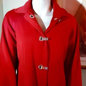 London Fog Cranberry Latch Closure Raincoat with Detachable Hood & Lined Size PM